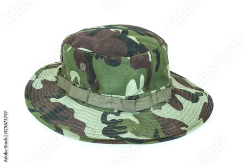 Fabric camouflage hat,shot on white isolated.