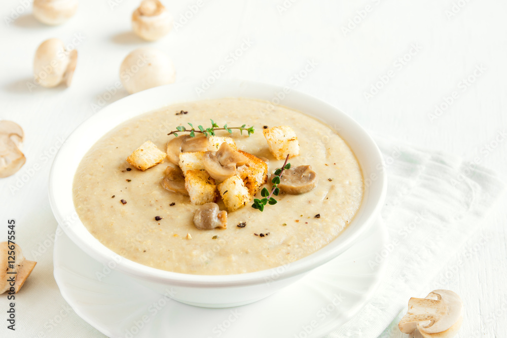 Mushroom soup with croutons Mushroom soup with croutons