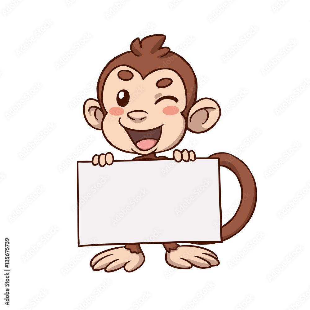 Monkey Cartoon Mascot with White Board