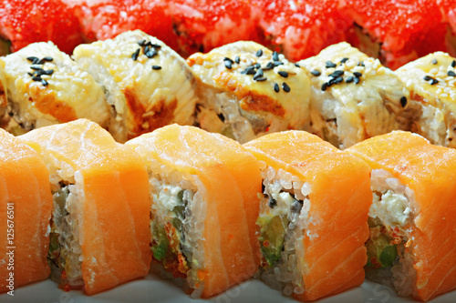Different sushi rolls closeup