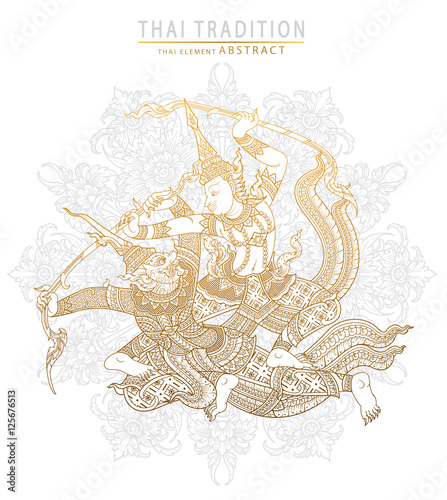 thai tradition ramayana story,rama fighting action.vector