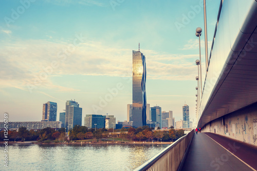 Photography Vienna skyline and Danube River, vintage look