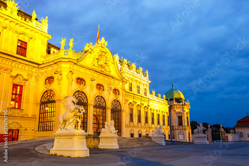 Night view of Belvedere palace in Vienna, Austria