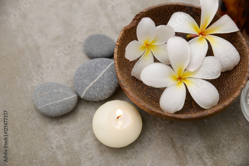 background  beauty  collage  essentials  treatment  wellness  spa  stone  view  top  frangipani  closeup      