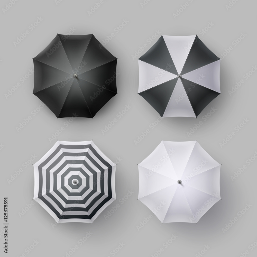 Set of White Black Striped Blank Round Rain Umbrella Sunshade Set of White Black Striped Blank Round Rain Umbrella Sunshade