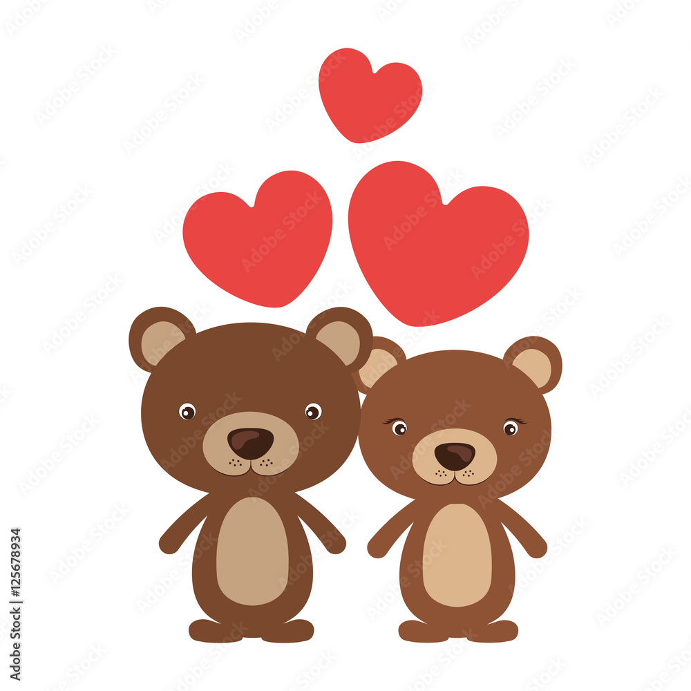 Little couple of animals concept about cute bear in love design with red hearts. vector illustration Little couple of animals concept about cute bear in love design with red hearts. vector illustration