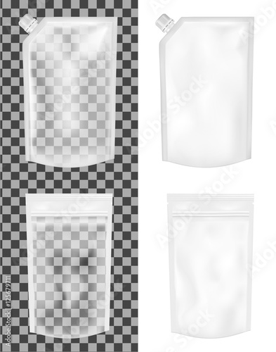 Transparent empty plastic packaging with cap, package with zipper