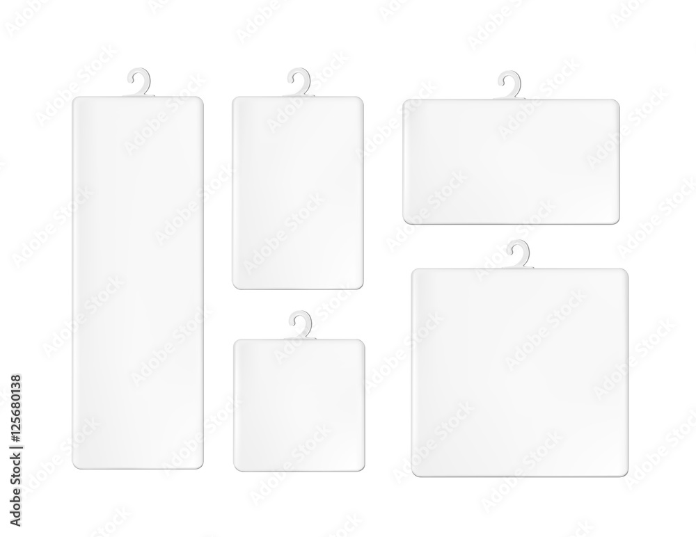 Realistic white paper packaging box with hanger Realistic white paper packaging box with hanger