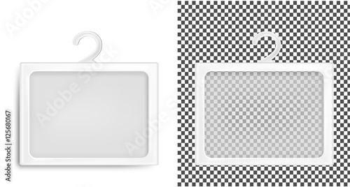 Realistic transparent paper packaging box with hanger