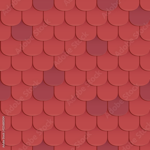 Shingles roof seamless pattern. Red color. Classic style. Vector illustration