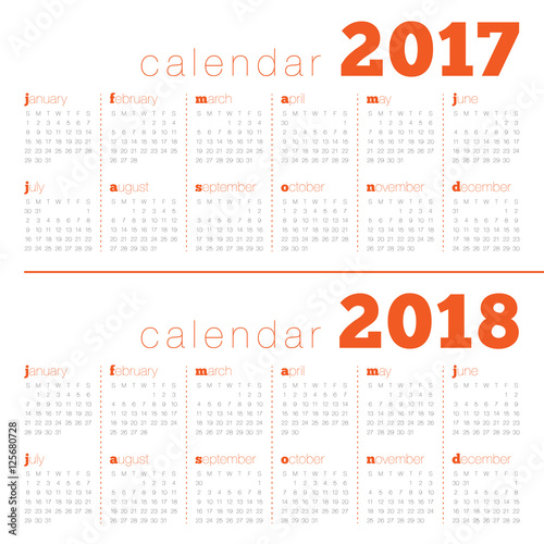 Simple Calendar template for 2017 and 2018