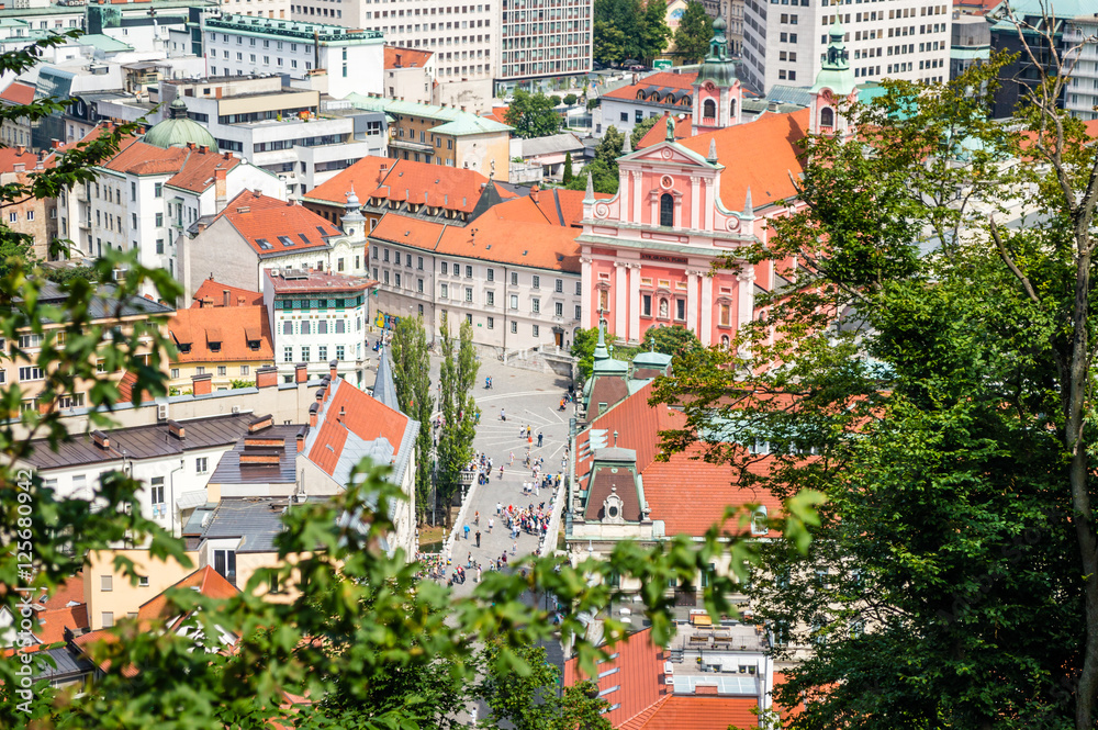 Preseren Square aerial view in Ljubljana, Slovenia