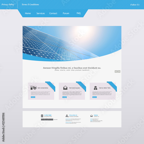 Modern Eco Simple Website Design Template, with Solar Panel Photorealistic Eco Vector Header,

