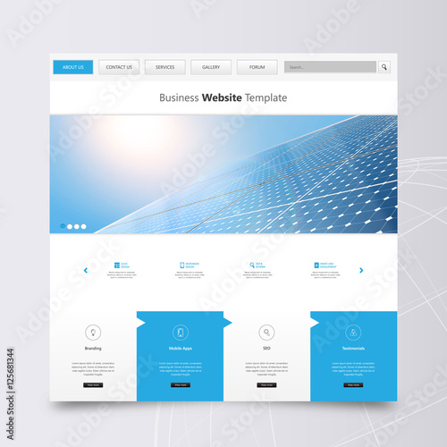 Modern Eco Simple Website Design Template, with Solar Panel Photorealistic Eco Vector Header,

 photo