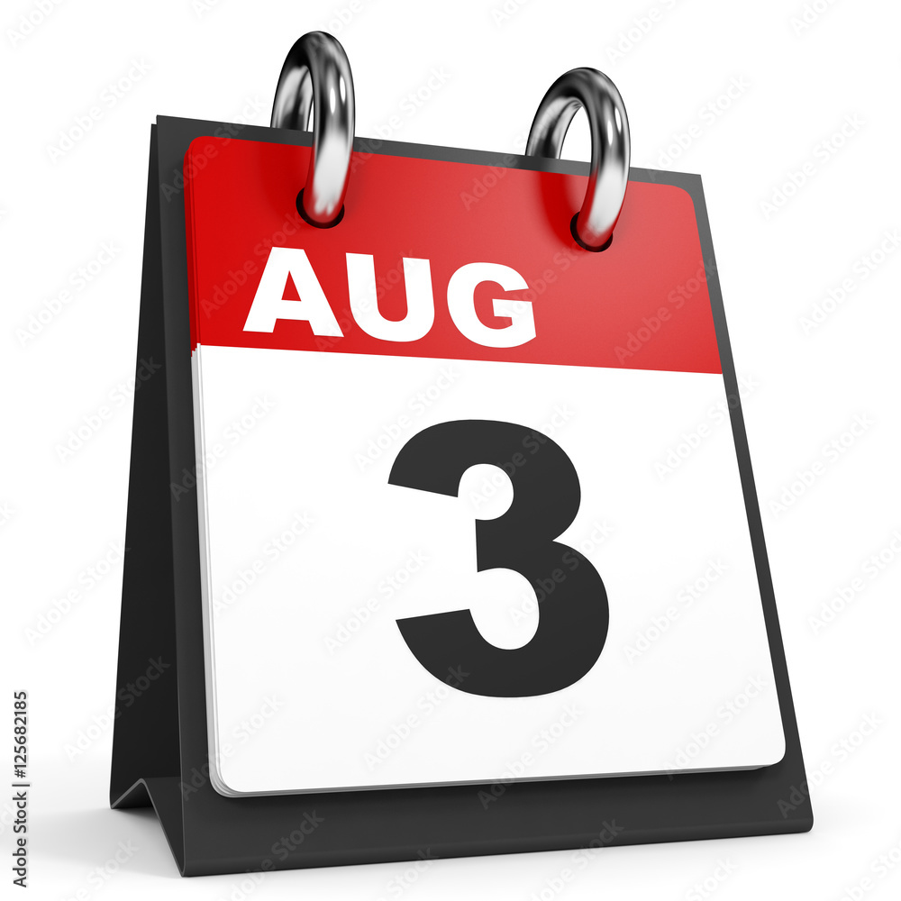 August 3. Calendar on white background. August 3. Calendar on white background.