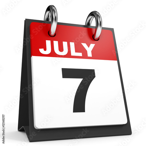 July 7. Calendar on white background.