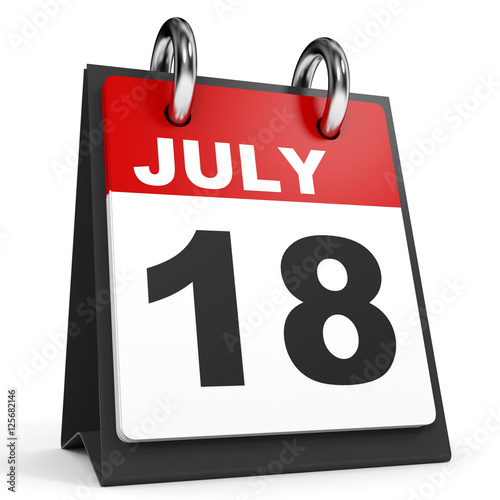 July 18. Calendar on white background.