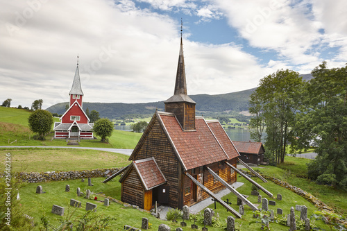 Traditional norwegian stave church. Rodven. Travel Norway. photo