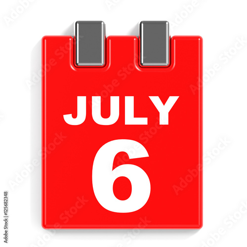 July 6. Calendar on white background.