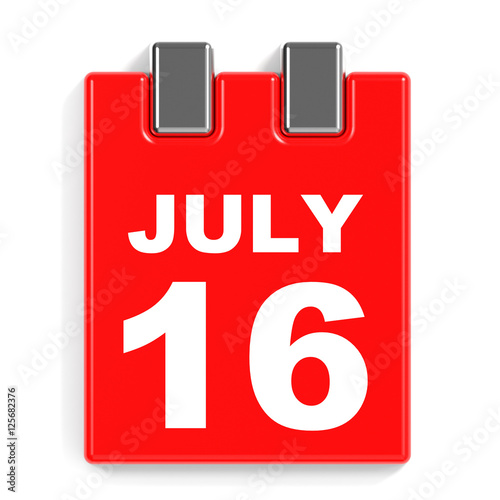 July 16. Calendar on white background.