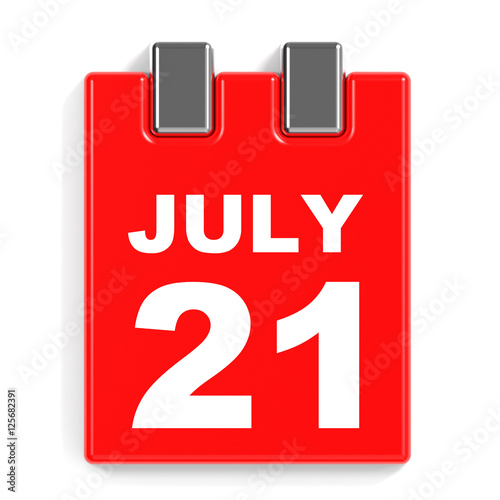 July 21. Calendar on white background.
