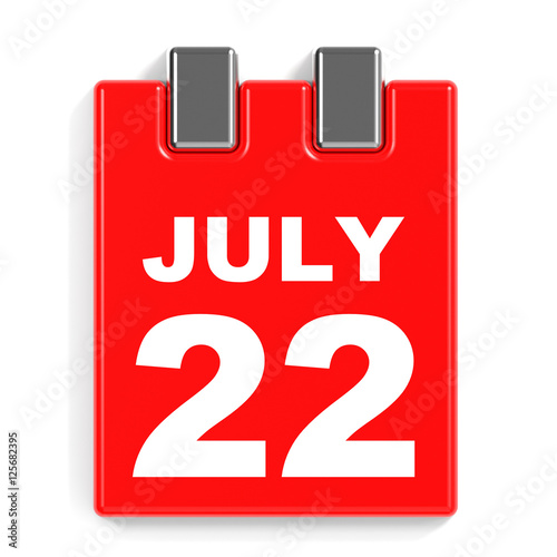 July 22. Calendar on white background.