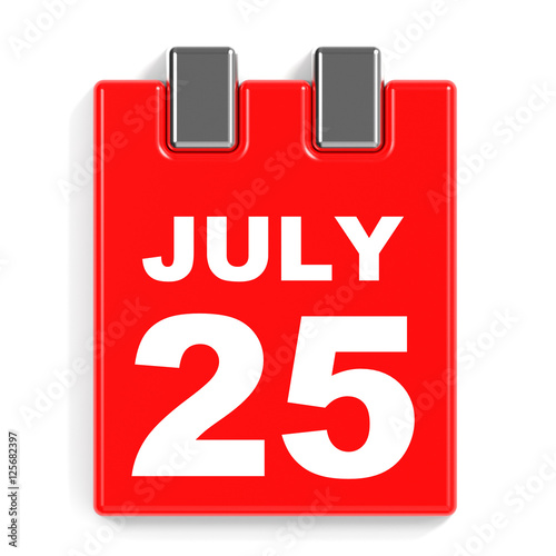 July 25. Calendar on white background.