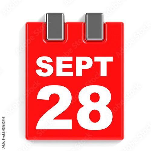 September 28. Calendar on white background.