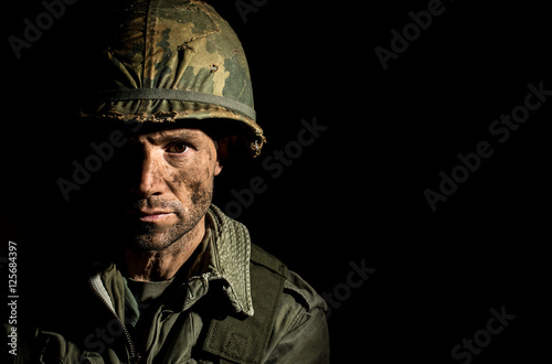 Canvastavla Dramatic Portrait Of American Soldier From The Vietnam War