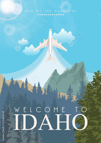 Idaho vector travel poster. United States of America card. USA banner