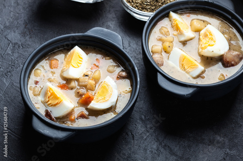 The sour soup made of rye flour with eggs