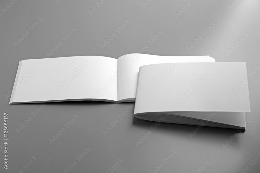Blank brochures on grey background Blank brochures on grey background