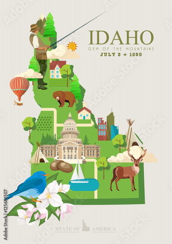 Idaho vector travel poster. United States of America card. USA banner