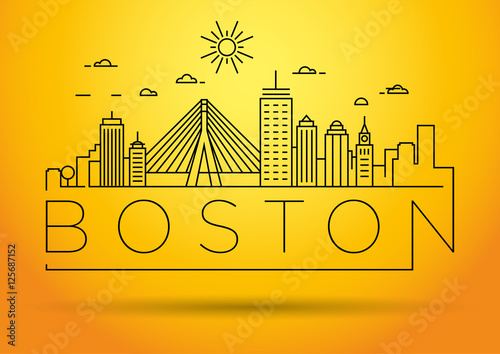 Minimal Boston City Linear Skyline with Typographic Design