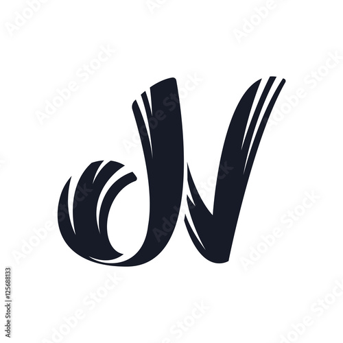 N letter logo script lettering. Vector elegant hand drawn letter