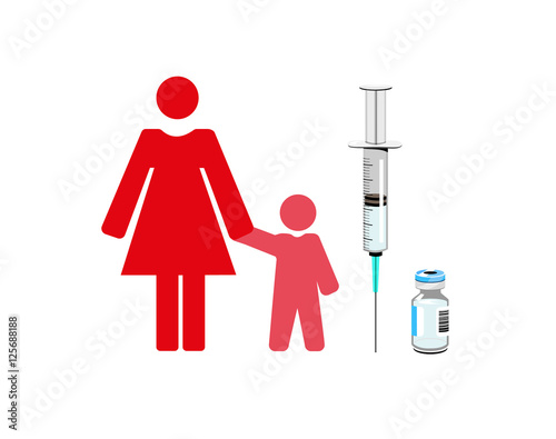 Vector image of a mother and child with a vaccine