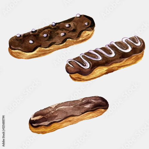 vector watercolor drawing eclairs