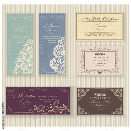 Set of 6 Wedding Invitation card Baroque