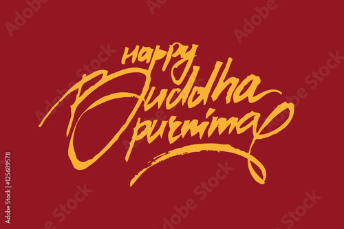 Buddha Purnima. Hand drawn text. Lettering. Isolate over red