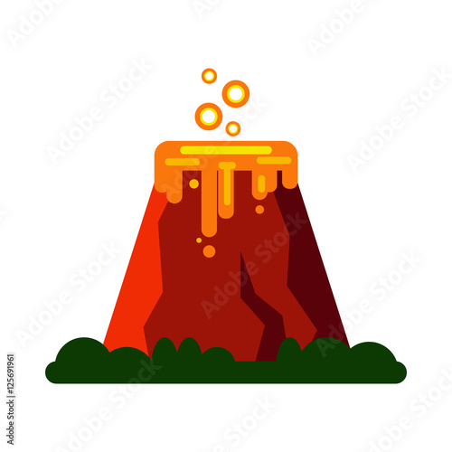 Volcano eruption with hot lava - vector illustration. Mountain icon isolated on white background.
