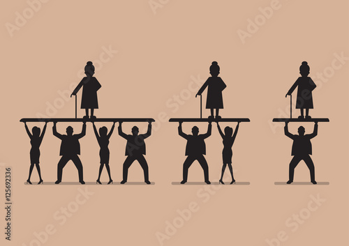 Ratio of Workers to Pensioners in silhouette