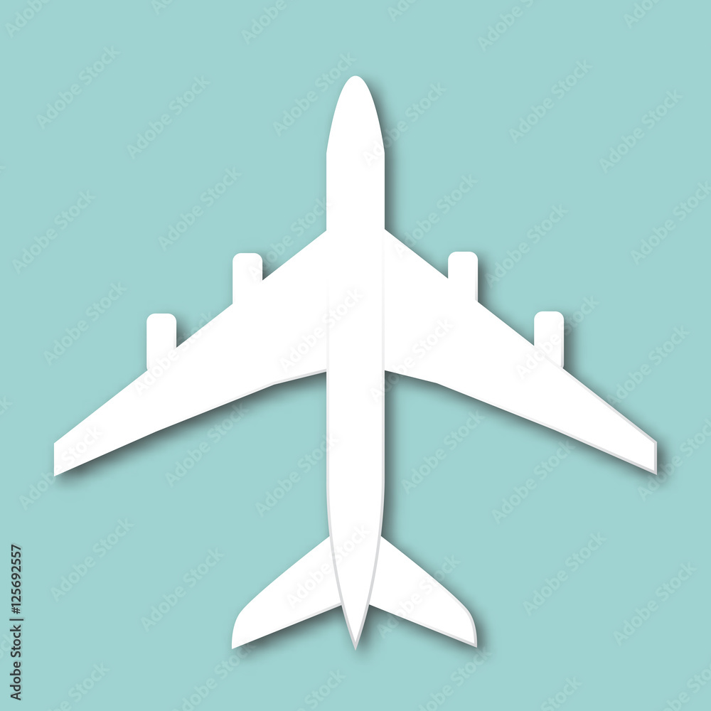 Airplane isolated vector illustration. White plane in flat style top ...