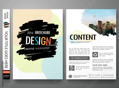 Brochure design template vector layout.Flyers report business magazine poster layout portfolio template.Abstract painting on cover book portfolio.Presentation poster brush design on A4 brochure layout