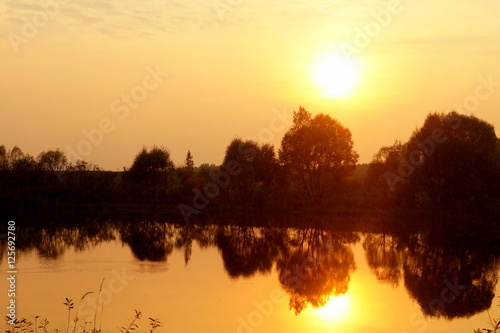 Sunset lake landscape