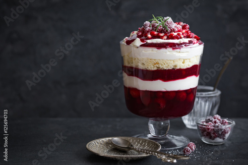 Trifle. Festive layered dessert in glass. photo