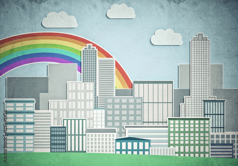 Obraz premium Drawn colorful cityscape