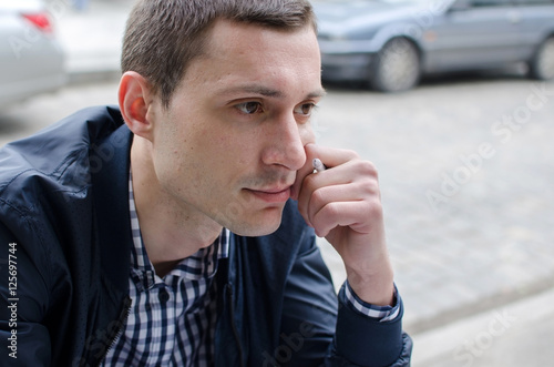 Young man resting and walking