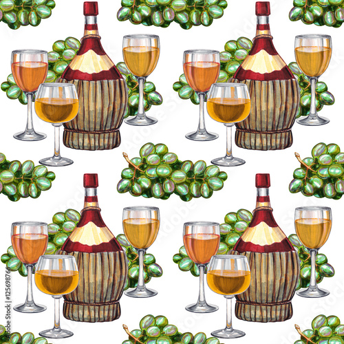 Wine seamless pattern. Hand-drawn pattern with wine bottle