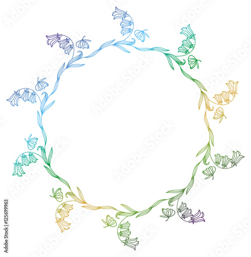 Gradient round frame with abstract flowers silhouettes. 