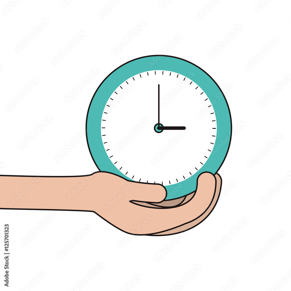 hand holding a clock time device icon over white background. vector illustration hand holding a clock time device icon over white background. vector illustration